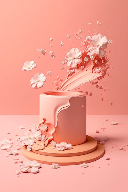 Background cosmetic product promotion podium floral pastel pedestal Generative AI