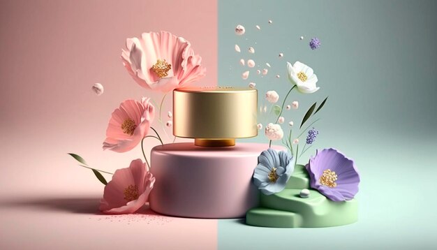 Background cosmetic product promotion podium floral pastel pedestal Generative AI