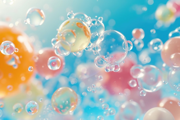 Background for cosmetics product with bubbles and molecules