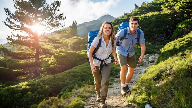 Background couple hike hiking team