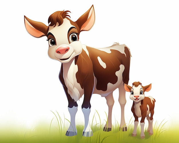 background cow calf standing field still extremely long forehead same hairstyle full subject shown