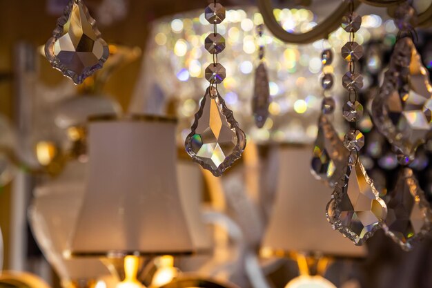 Background of the crystals in the store of light bulbs and lamps