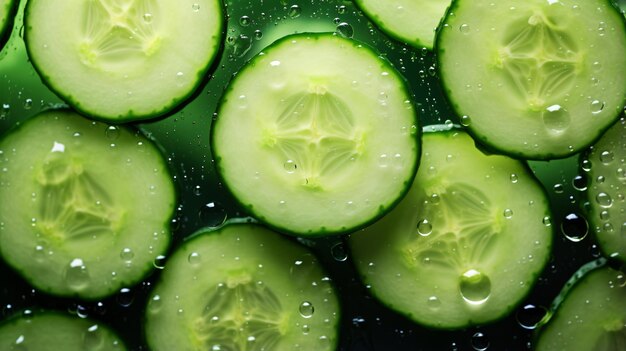 Photo background of cut cucumber with juice drops