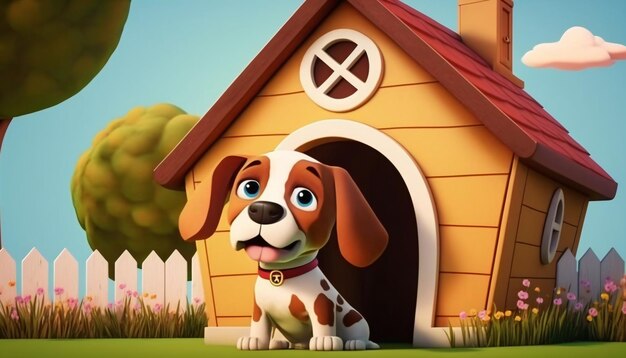 Background Cute Dog in Front of a Dog House illustration