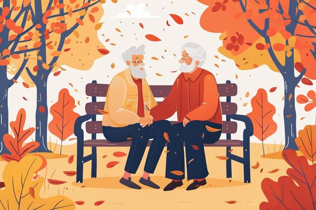 Photo background of cute grandparents sitting on a bench