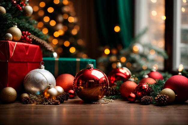 Photo background and decoration of christmas balls