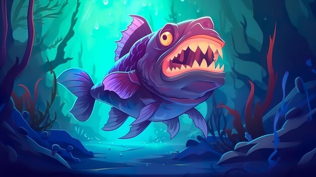 Background deep sea monster fish Depths of the ocean with an illustration capturing the haunting presence of a deepsea monster fish against backdrop Generative AI