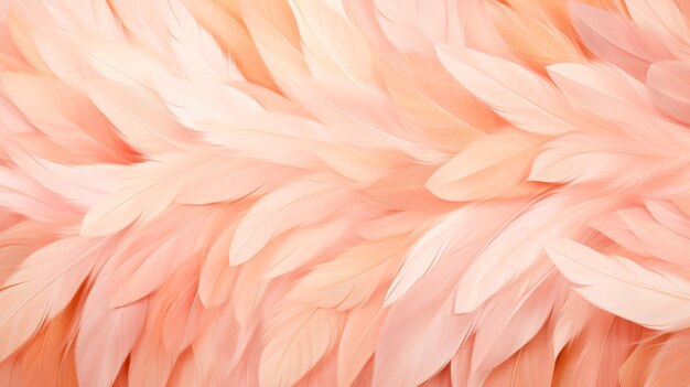 Background of delicate peachcolored feathers closeup