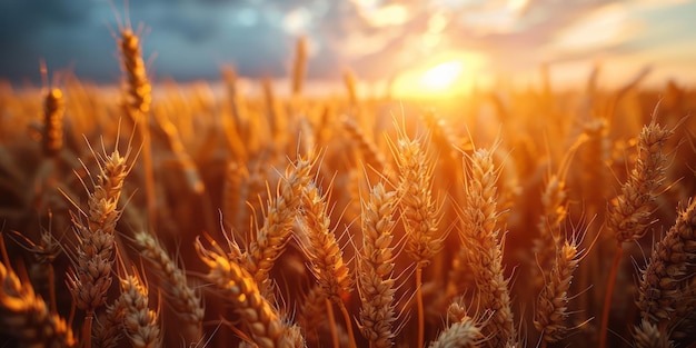 Background depicting a golden wheat field at sunset