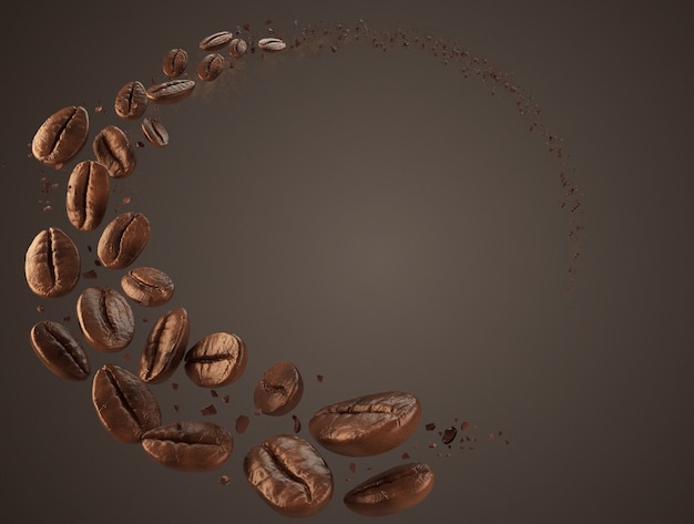 background design for flying roasted coffee bean