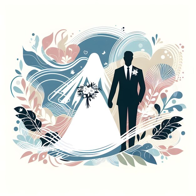 Foto disegno di sfondo immagine di matrimonio di una sposa e uno sposo