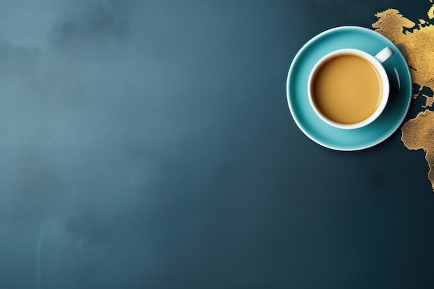 background for designer for international coffee day azure cup with saucer top view