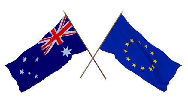 Background for designers illustrators National Independence Day Flags Australia and European Union