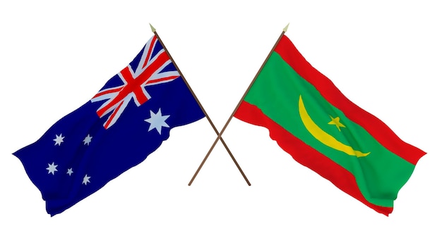 Background for designers illustrators National Independence Day Flags Australia and Mauritania