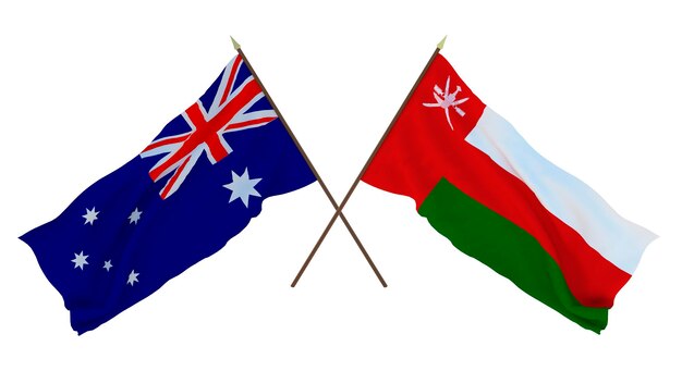 Background for designers illustrators National Independence Day Flags Australia and Oman