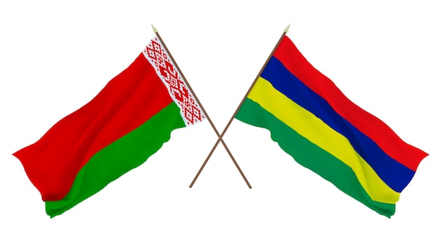 Background for designers illustrators National Independence Day Flags Belarus and Mauritius