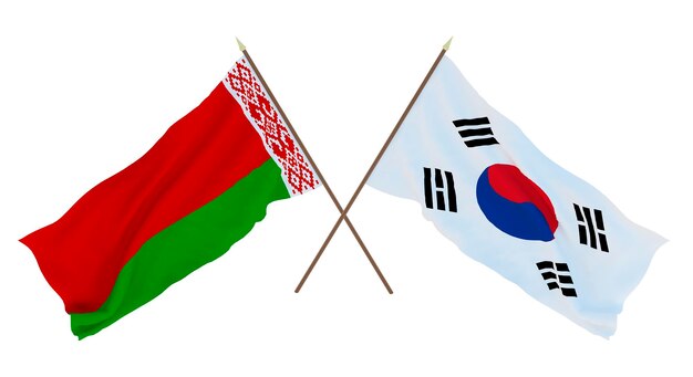 Background for designers illustrators National Independence Day Flags Belarus and South Korea