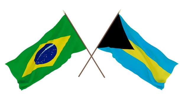 Background for designers illustrators National Independence Day Flags Brazil and Bahamas