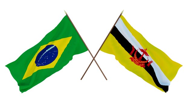 Background for designers illustrators National Independence Day Flags Brazil and Brunei