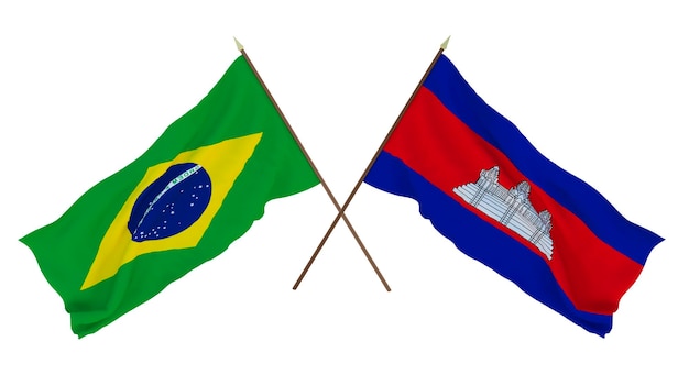 Background for designers illustrators National Independence Day Flags Brazil and Cambodia