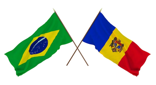 Background for designers illustrators National Independence Day Flags Brazil and Moldova