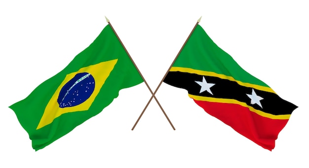 Background for designers illustrators National Independence Day Flags Brazil and Saint Kitts and Nevis