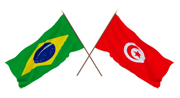 Background for designers illustrators National Independence Day Flags Brazil and Tunisia