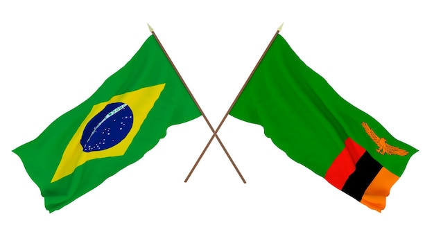 Background for designers illustrators National Independence Day Flags Brazil and Zambia