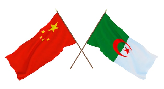 Background for designers illustrators National Independence Day Flags Chine and Algeria