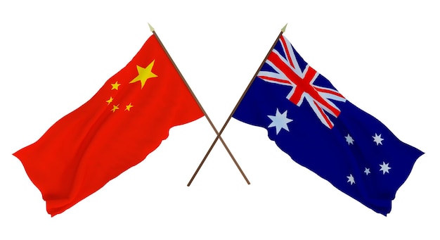 デザイナーイラストレーターの背景NationalIndependenceDay Flags Chine and Australia