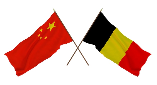 Background for designers illustrators National Independence Day Flags Chine and Belgium