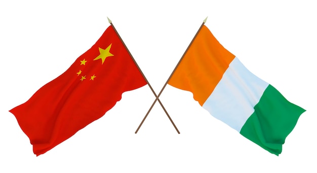 Background for designers illustrators National Independence Day Flags Chine and Cote d'Ivoire