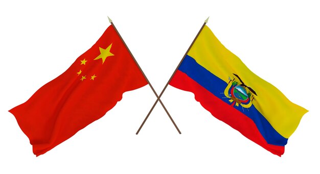 Background for designers illustrators National Independence Day Flags Chine and Ecuador