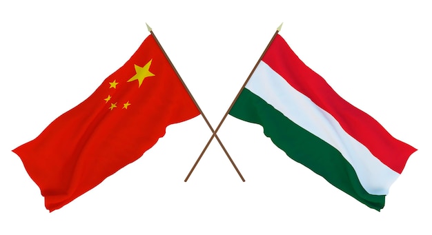 Background for designers illustrators National Independence Day Flags Chine and Hungary