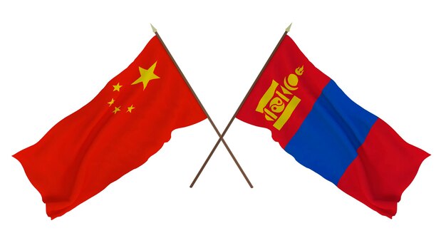 Фон для дизайнеров иллюстраторов День национальной независимости Флаги Китая и Монголии