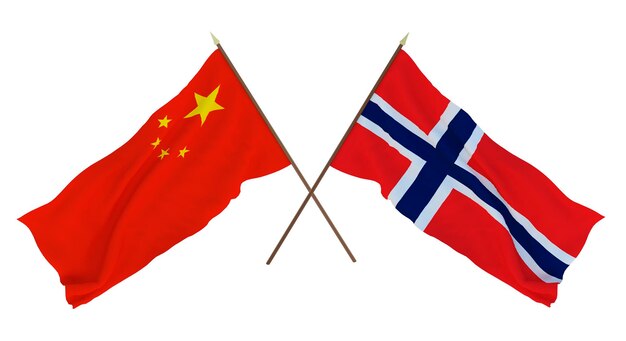 Background for designers illustrators National Independence Day Flags Chine and Norway