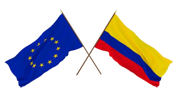 디자이너 일러스트레이터를 위한 배경 독립 기념일 깃발 유럽 연합 및 콜롬비아