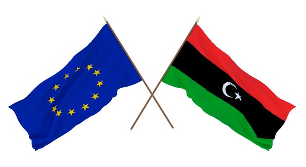 Background for designers illustrators National Independence Day Flags The European Union and Libya