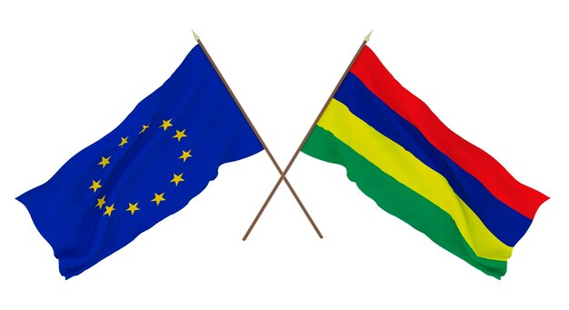 Background for designers illustrators National Independence Day Flags The European Union and Mauritius