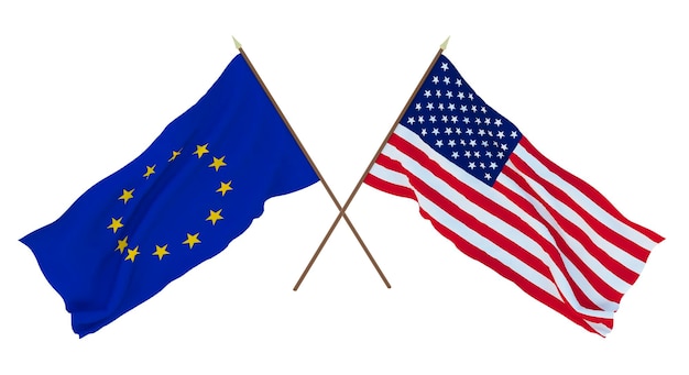 Background for designers illustrators National Independence Day Flags The European Union and United States of America USA