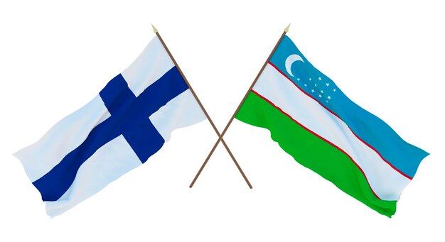 Background for designers illustrators National Independence Day Flags Finland and Uzbekistan