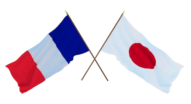 Background for designers illustrators National Independence Day Flags France and Japan