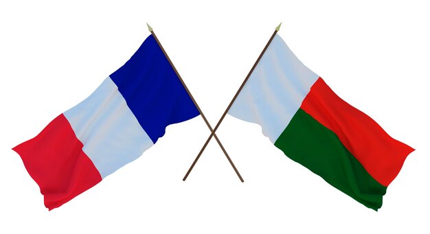 Background for designers illustrators National Independence Day Flags France and Madagascar