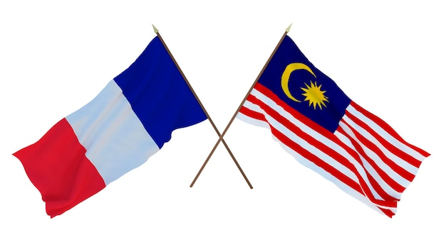 Background for designers illustrators National Independence Day Flags France and Malaysia