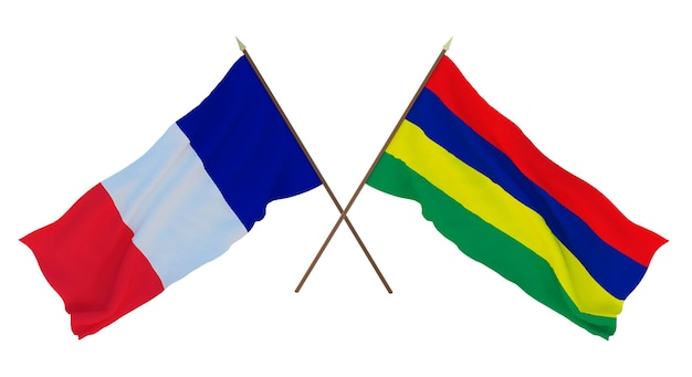 Background for designers illustrators National Independence Day Flags France and Mauritius