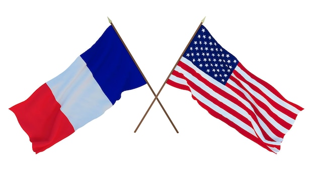 Background for designers illustrators National Independence Day Flags France and United States of America USA