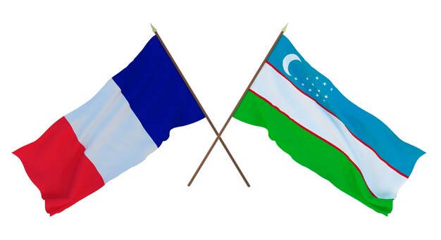 Background for designers illustrators National Independence Day Flags France and Uzbekistan