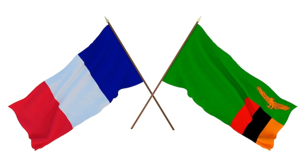 Background for designers illustrators National Independence Day Flags France and Zambia