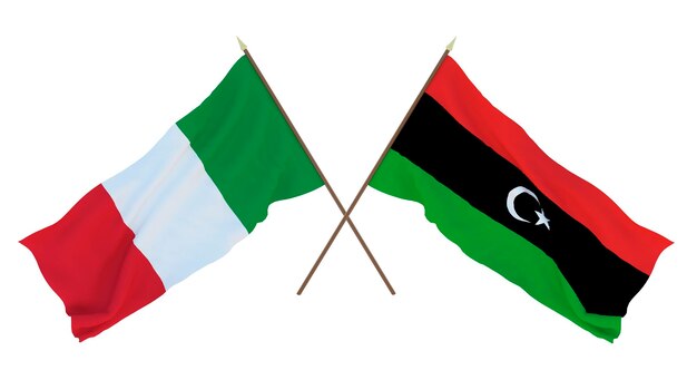 Background for designers illustrators National Independence Day Flags Italy and Libya