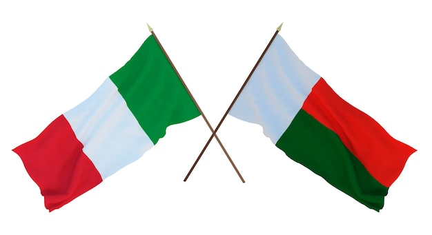 Background for designers illustrators National Independence Day Flags Italy and Madagascar